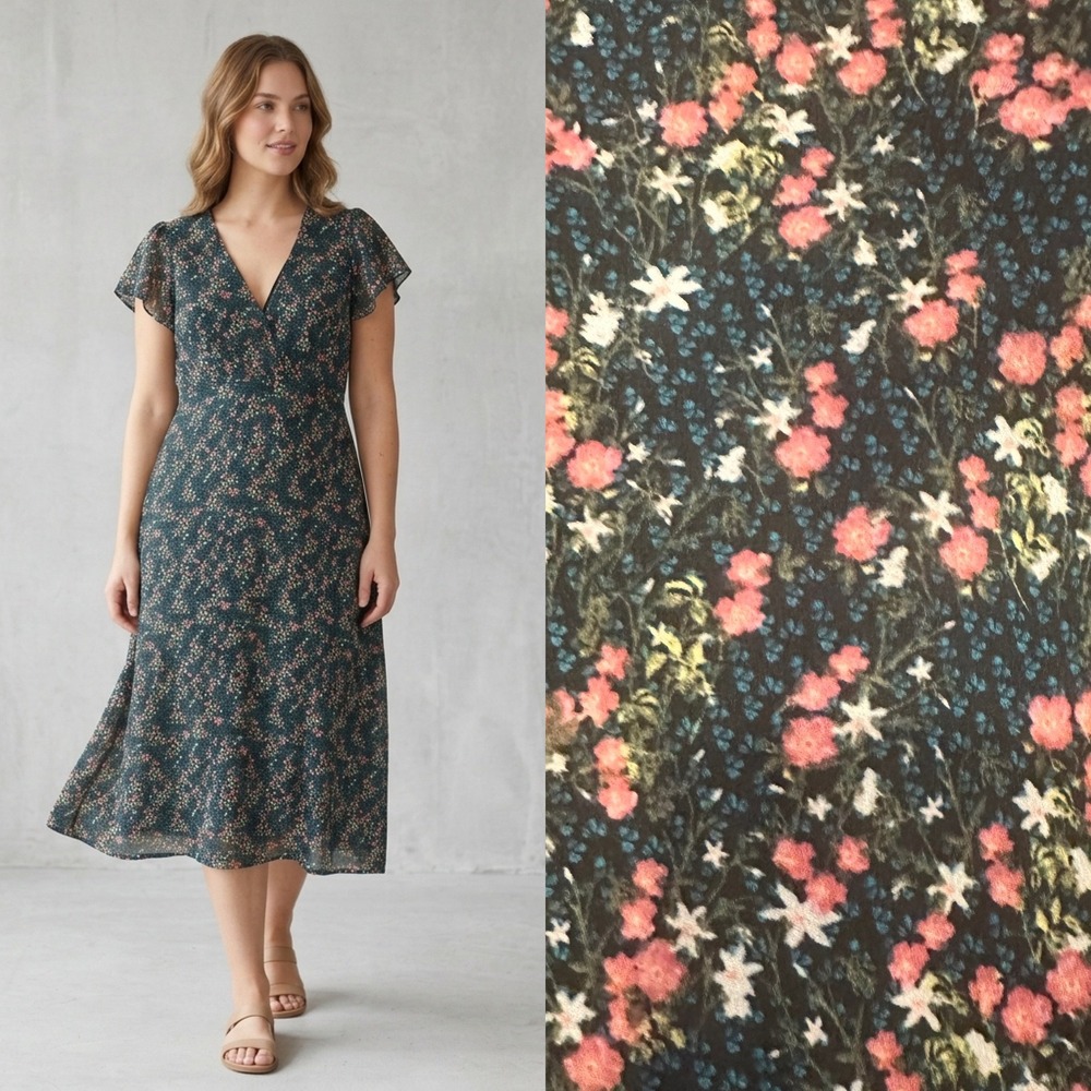 VYLETTE Whimsigoth Ditsy Floral Midi Wrap Dress Grunge Cottagecore Flutter Sz L